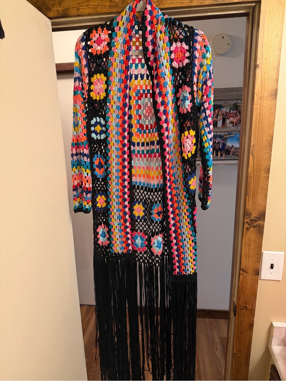 Multicolor Crochet Knit with Black Trim